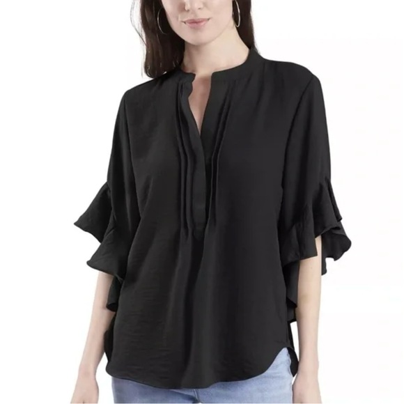 Vince Camuto Pintuck Flutter 3/4-Sleeve Henley Blouse Size M - Picture 1 of 11